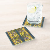 Iris Flower Art Nouveau Glas in lood blauw goud Glazen Onderzetter (Schuin)