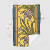 Iris Flower Art Nouveau Glas in lood blauw goud Golfhanddoek (Insitu)