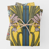 Iris Flower Art Nouveau Glas in lood blauw goud Inpakpapier Vel (In situ)