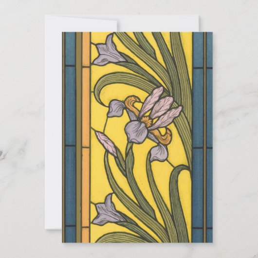 Iris Flower Art Nouveau Glas in lood blauw goud Kaart (Achterkant)