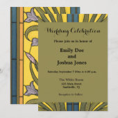 Iris Flower Art Nouveau Glas in lood blauw goud Kaart (Voorkant / Achterkant)