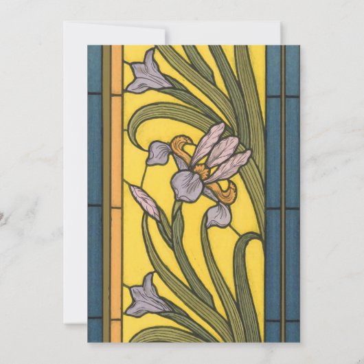 Iris Flower Art Nouveau Glas in lood blauw goud Kaart (Achterkant)