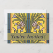 Iris Flower Art Nouveau Glas in lood blauw goud Kaart (Voorkant)