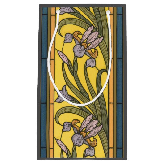 Iris Flower Art Nouveau Glas in lood blauw goud Klein Cadeauzakje (Voorkant)