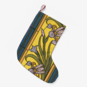 Iris Flower Art Nouveau Glas in lood blauw goud Kleine Kerstsok (Voorkant (Hangend))