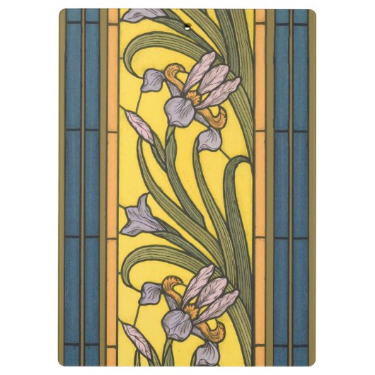Iris Flower Art Nouveau Glas in lood blauw goud Klembord (Achterkant)