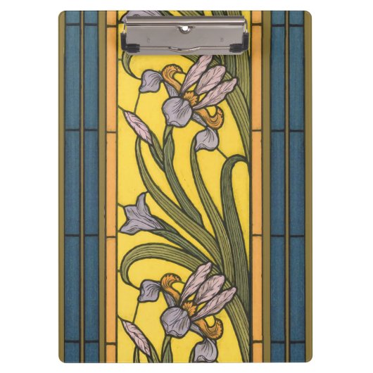 Iris Flower Art Nouveau Glas in lood blauw goud Klembord (Voorkant)
