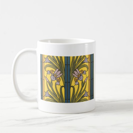 Iris Flower Art Nouveau Glas in lood blauw goud Koffiemok (Links)