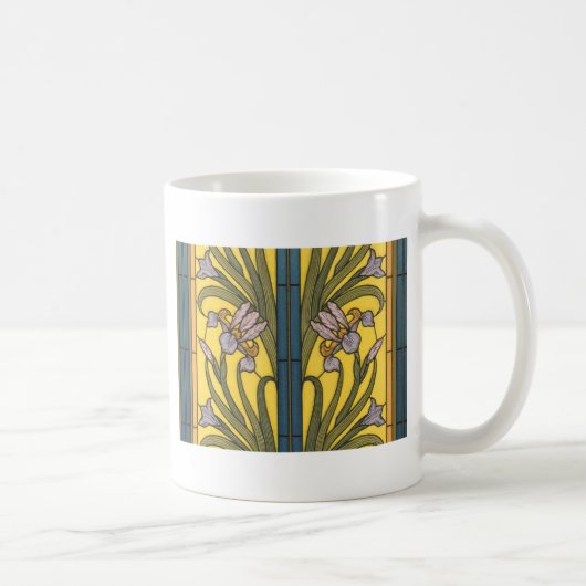 Iris Flower Art Nouveau Glas in lood blauw goud Koffiemok (Rechts)