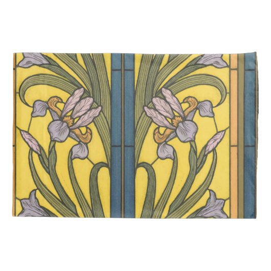 Iris Flower Art Nouveau Glas in lood blauw goud Kussensloop (Achterkant)