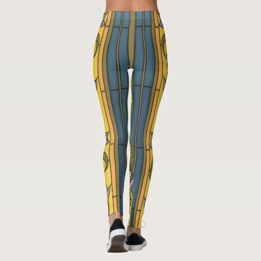 Iris Flower Art Nouveau Glas in lood blauw goud Leggings (Achterkant)
