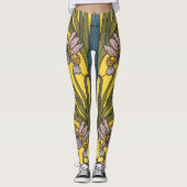 Iris Flower Art Nouveau Glas in lood blauw goud Leggings (Voorkant)