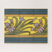 Iris Flower Art Nouveau Glas in lood blauw goud Legpuzzel (Horizontaal)