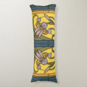 Iris Flower Art Nouveau Glas in lood blauw goud Lichaamskussen (Voorkant Verticaal)