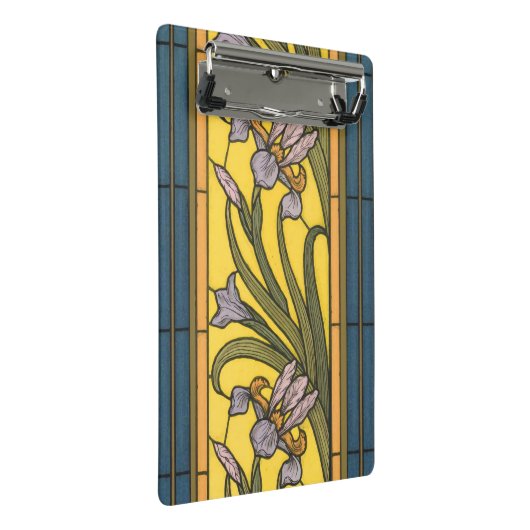 Iris Flower Art Nouveau Glas in lood blauw goud Mini Klembord (Schuin)