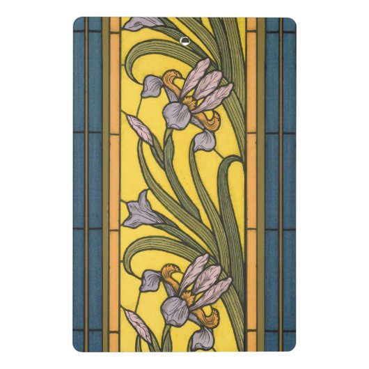 Iris Flower Art Nouveau Glas in lood blauw goud Mini Klembord (Achterkant)
