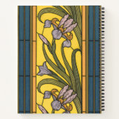 Iris Flower Art Nouveau Glas in lood blauw goud Notitieboek (Achterkant)