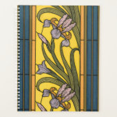 Iris Flower Art Nouveau Glas in lood blauw goud Planner (Voorkant)