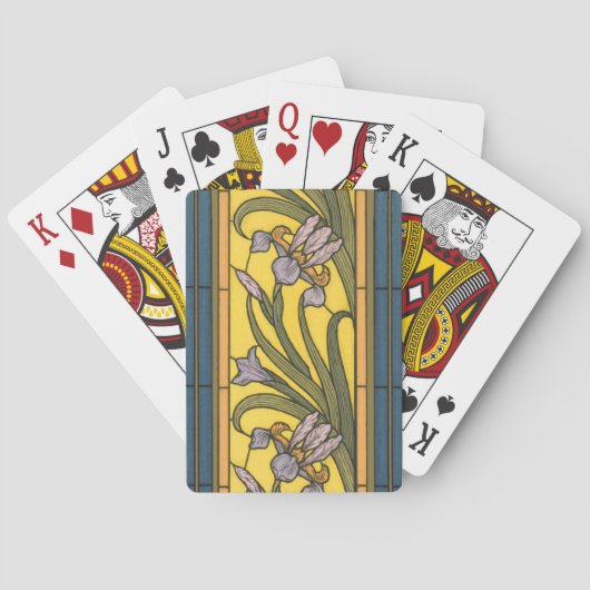 Iris Flower Art Nouveau Glas in lood blauw goud Pokerkaarten (Achterkant)