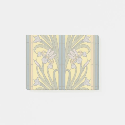 Iris Flower Art Nouveau Glas in lood blauw goud Post-it® Notes (Voorkant)
