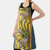 Iris Flower Art Nouveau Glas in lood blauw goud Schort (Insitu)