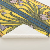 Iris Flower Art Nouveau Glas in lood blauw goud Sherpa Deken (3/4)