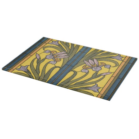 Iris Flower Art Nouveau Glas in lood blauw goud Snijplank (Hoek)
