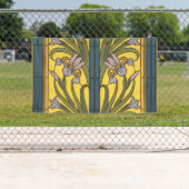 Iris Flower Art Nouveau Glas in lood blauw goud Spandoek (Insitu)