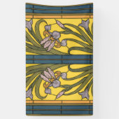 Iris Flower Art Nouveau Glas in lood blauw goud Spandoek (Verticaal)
