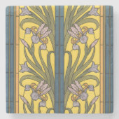Iris Flower Art Nouveau Glas in lood blauw goud Stenen Onderzetter (Voorkant)