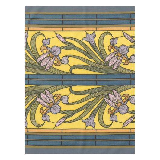 Iris Flower Art Nouveau Glas in lood blauw goud Tafelkleed (Voorkant)