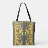 Iris Flower Art Nouveau Glas in lood blauw goud Tote Bag (Achterkant)