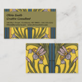 Iris Flower Art Nouveau Glas in lood blauw goud Visitekaartje (Voorkant / Achterkant)