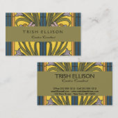 Iris Flower Art Nouveau Glas in lood blauw goud Visitekaartje (Voorkant / Achterkant)