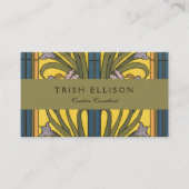 Iris Flower Art Nouveau Glas in lood blauw goud Visitekaartje (Voorkant)