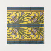 Iris Flower Art Nouveau Glas in lood blauw goud Wandkleed (Voorkant (horizontaal))