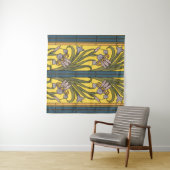 Iris Flower Art Nouveau Glas in lood blauw goud Wandkleed (In Situ (horizontaal))