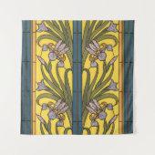 Iris Flower Art Nouveau Glas in lood blauw goud Wandkleed (Voorkant)