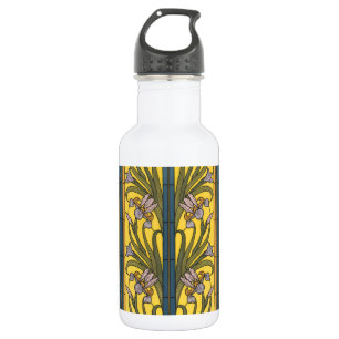 Iris Flower Art Nouveau Glas in lood blauw goud Waterfles