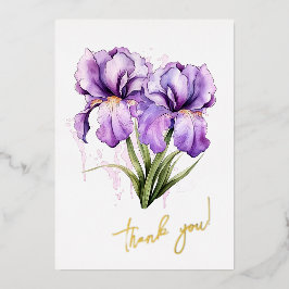 Iris Flower "Dank je!" bewerkbaar Folie Feestdagenkaart