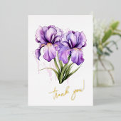 Iris Flower "Dank je!" bewerkbaar Folie Feestdagenkaart (Staand Voorkant)
