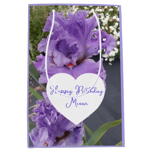 Iris Flower Flowers Purple Lavender Lilac Floral Medium Cadeauzakje (Voorkant)