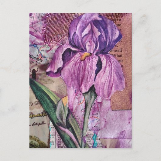 Iris Flower mixed media collage Postcard Briefkaart (Voorkant)