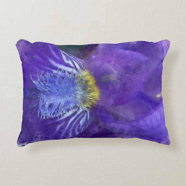 Iris Flower Paars Waterverf Accent Kussen (Voorkant)
