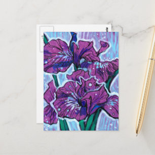Iris Flower Spring Flowers Floral Painting Paars Briefkaart