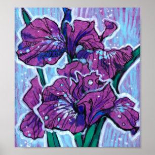 Iris Flower Spring Flowers Floral Painting Paars Poster