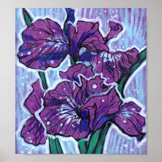 Iris Flower Spring Flowers Floral Painting Paars Poster (Voorkant)