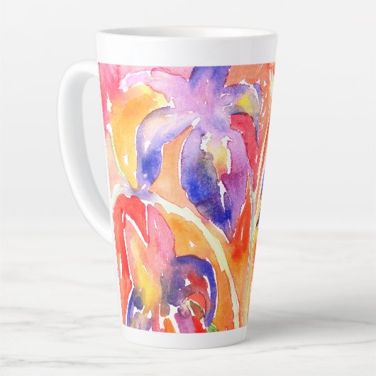 Iris Flower Waterverf schilderij Latte Mok (Linkerhoek)