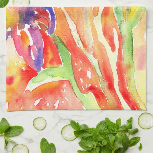 Iris Flower Waterverf schilderij Theedoek (Gevouwen)