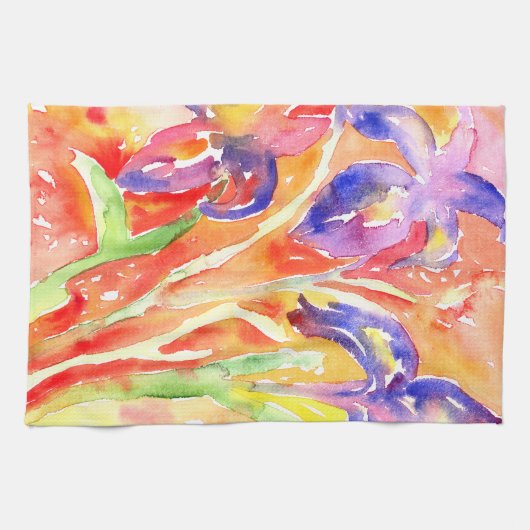 Iris Flower Waterverf schilderij Theedoek (Horizontaal)